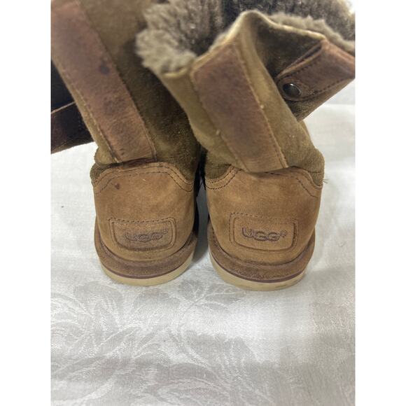 UGG Boots 7 Tan Lined Chestnut Short Sequoia Suede - Picture 7 of 9